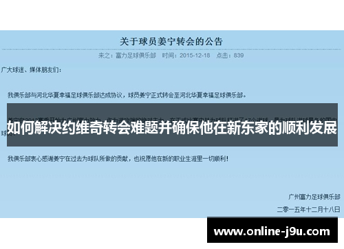 如何解决约维奇转会难题并确保他在新东家的顺利发展